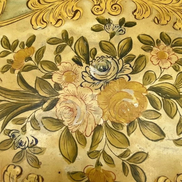 Vintage Japanese Papermache Lacquer Handpainted Floral Serving Tray - Picture 5 of 8